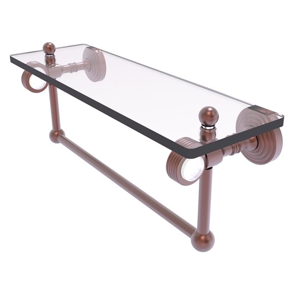 Allied Brass Pacific Grove 1-Tier Glass Wall Mount Bathroom Shelf with Towel Bar - Antique Copper
