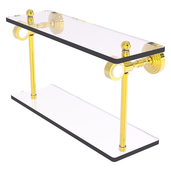 Allied Brass Pacific Grove Polished Brass 2-Tier Glass Wall Mount Bathroom Shelf