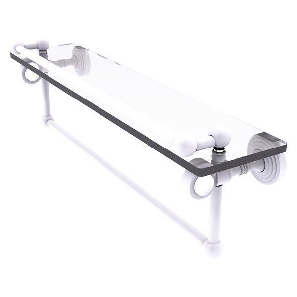 Allied Brass Pacific Grove 1-Tier Glass Wall Mount Bathroom Shelf with Gallery Rail - Matte White Finish