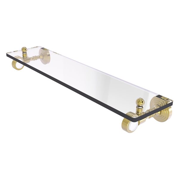 Allied Brass Pacific Grove Unlacquered Brass 16-in Wall Mounted Bathroom Glass Shelf with Grooved Accents
