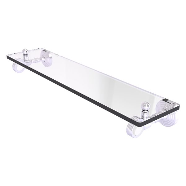 Allied Brass Pacific Grove Satin Chrome 16-in Wall Mounted Bathroom Glass Shelf with Grooved Accents