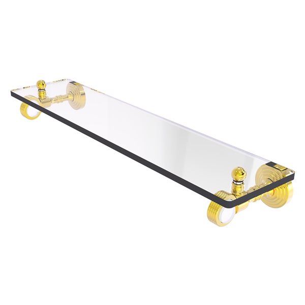 Allied Brass Pacific Grove Polished Brass 16-in Wall Mounted Bathroom Glass Shelf with Grooved Accents
