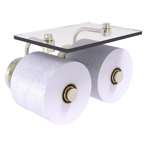 Allied Brass Prestige Regal Polished Nickel 2 Roll Toilet Paper Holder with Glass Shelf