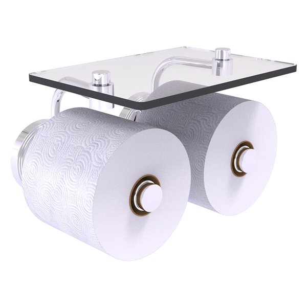 Allied Brass Prestige Regal Polished Chrome 2 Roll Toilet Paper Holder with Glass Shelf