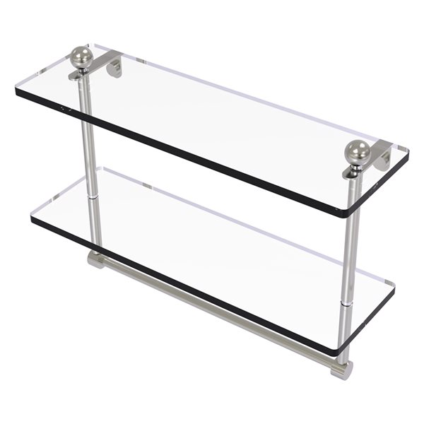 Allied Brass Prestige Regal Satin Nickel 16-in Two Tiered Glass Shelf with Integrated Towel Bar