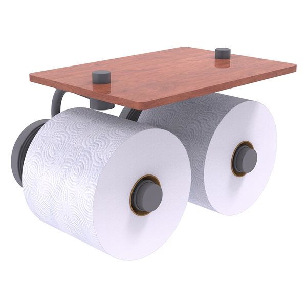 Allied Brass Prestige Regal Matte Grey 2 Roll Toilet Paper Holder with Wood Shelf