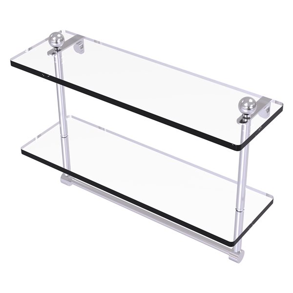 Allied Brass Prestige Regal Satin Chrome 16-in Two Tiered Glass Shelf with Integrated  Towel Bar RONA