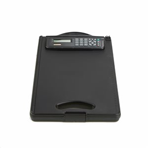 Mind Reader Black Plastic Clipboard with Built-In Calculator, Crayon Holder and Storage