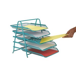 Mind Reader 11.5-in W x 14.5-in H x 13.75-in D Turquoise Metal Desk Organizer with Sliding Trays