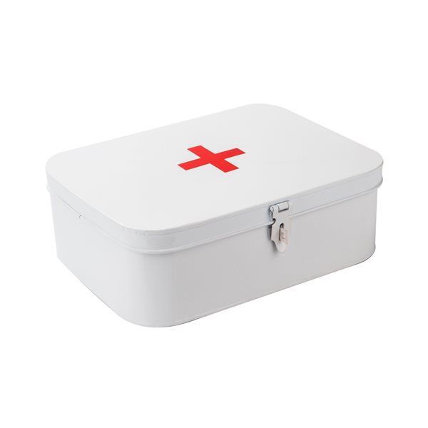 Mind Reader 12.5-in W x 4.25-in H x 9.5-in D White Galvanized Steel First Aid Box