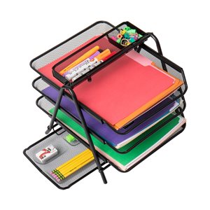 Mind Reader 11.61-in W x 11.12-in H x 14.4-in D Black Metal Desk Organizer with Pull-Out Trays