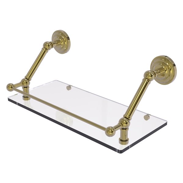 Allied Brass Prestige Que New Unlacquered Brass 18-in Floating Glass Shelf with Gallery Rail