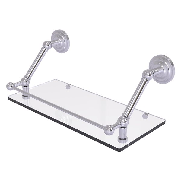 Allied Brass Prestige Que New Satin Chrome 18-in Floating Glass Shelf with Gallery Rail