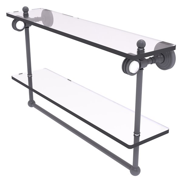 Allied Brass Pacific Grove 22-in Matte Grey Double Glass Wall Mount Bathroom Shelf with Dotted Accents