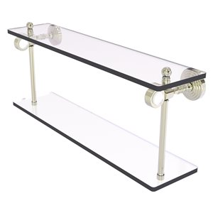 Allied Brass Pacific Grove 22-in Polished Nickel 2-Tier Glass Wall Mount Bathroom Shelf with Grooved Accents
