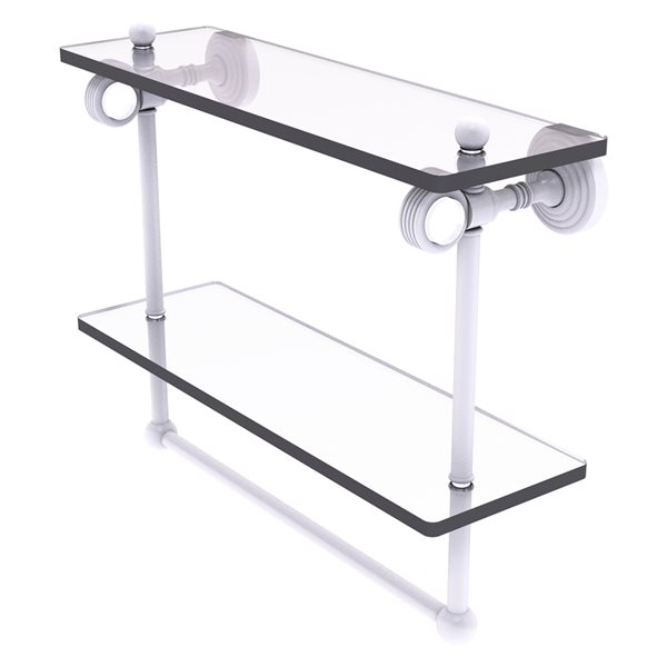 Allied Brass Pacific Grove 16-in  Matte White Double Glass Wall Mount Bathroom Shelf with Grooved Accents