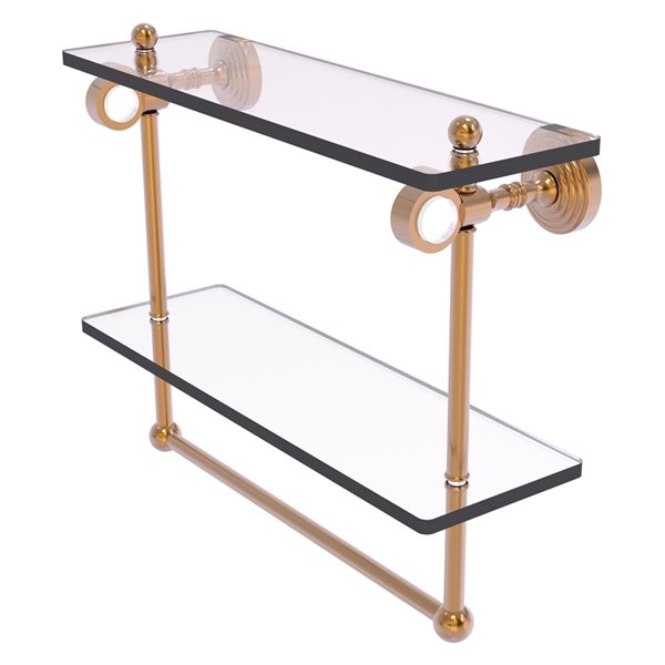 Allied Brass Pacific Grove 16-in  Brushed Bronze 2-Tier Glass Wall Mount Bathroom Shelf with Towel Bar