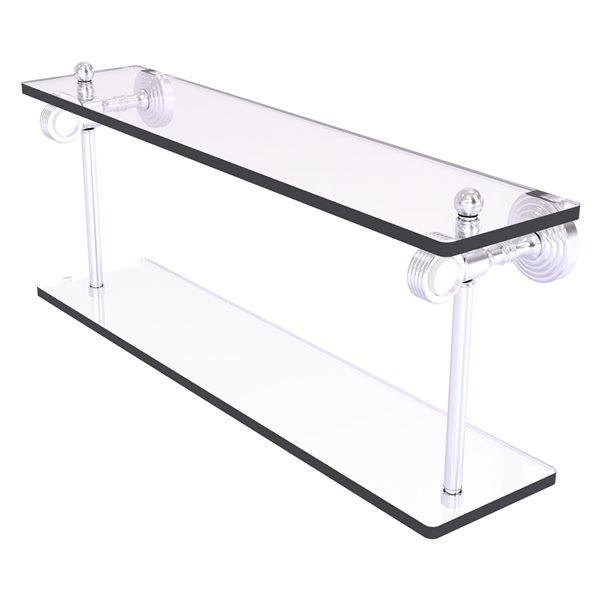 Allied Brass Pacific Grove 22-in Satin Chrome 2-Tier Glass Wall Mount Bathroom Shelf with Grooved Accents