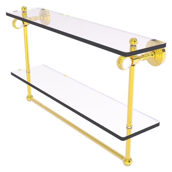 Allied Brass Pacific Grove 22-in Polished Brass Double Glass Wall Mount Bathroom Shelf with Twisted Accents