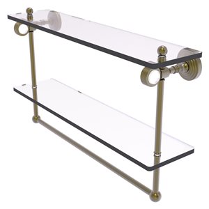 Allied Brass Pacific Grove 22-in Antique Brass Double Glass Wall Mount Bathroom Shelf with Grooved Accents