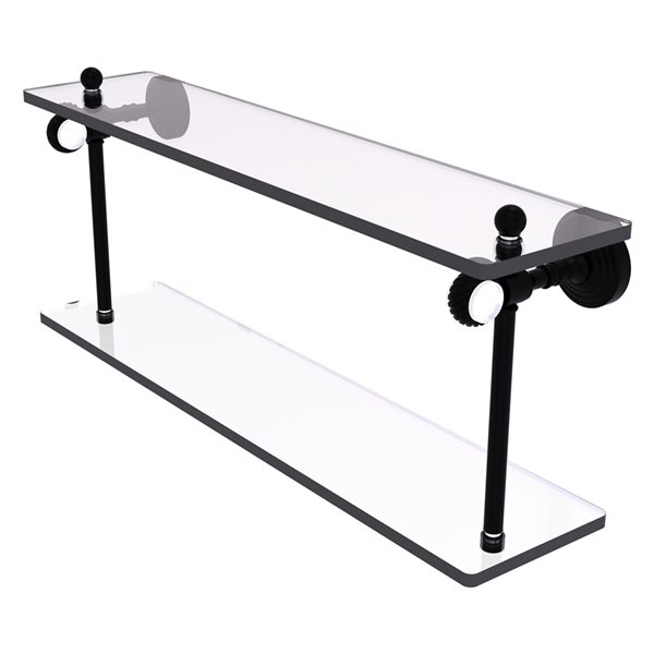 Allied Brass Pacific Grove 22-in Matte Black 2-Tier Glass Wall Mount Bathroom Shelf with Twisted Accents