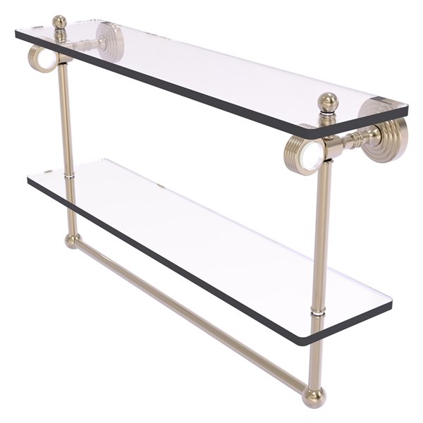 Allied Brass Pacific Grove 22-in Antique Pewter Double Glass Wall Mount Bathroom Shelf with Grooved Accents