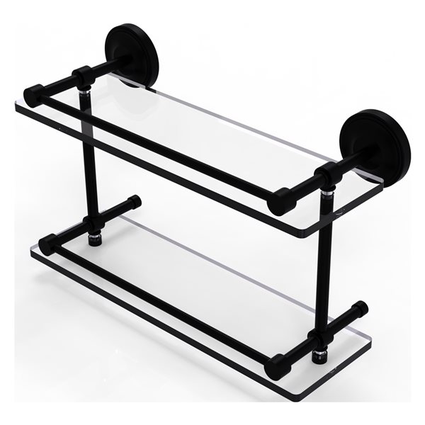 Allied Brass Prestige Regal Matte Black 2-Tier 16-in Glass Wall Mount Bathroom Shelf