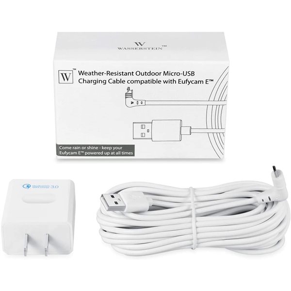 Wasserstein White 20-ft Charging Cable for EufyCam E Wireless Security Camera (1-Pack)