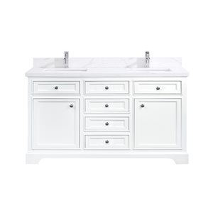 GEF Milanew White 60-in Quartz Countertop Double-Sink Bathroom Vanity
