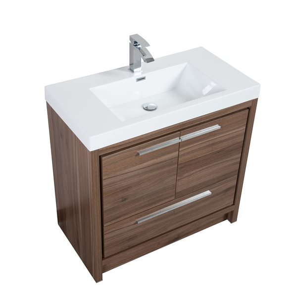 GEF Ember 36-in Walnut Single-Sink Bathroom Vanity with White Acrylic Countertop