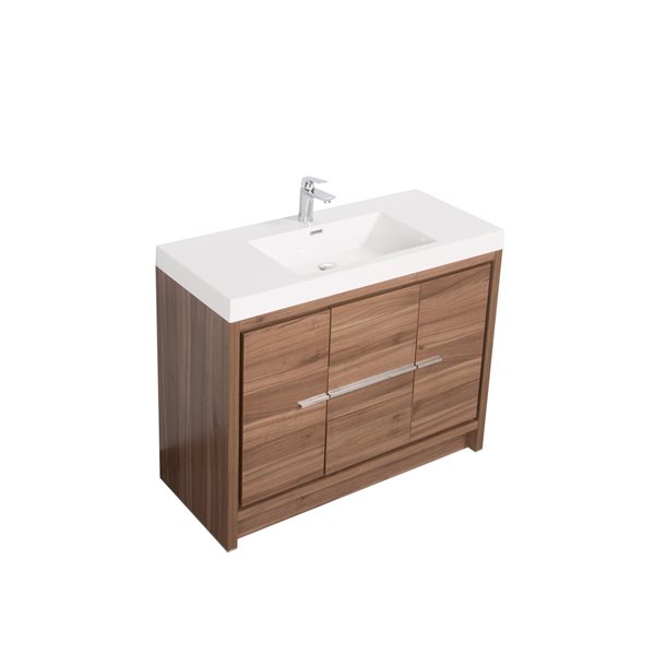 Meuble-lavabo simple Ember par GEF noyer 42 po comptoir blanc en acrylique