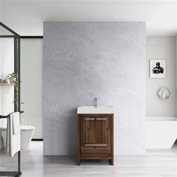 GEF Ember 24in Walnut SingleSink Bathroom Vanity with White Acrylic