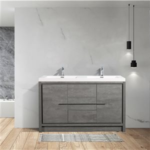 Meuble-lavabo double Ember par GEF gris 60 po comptoir blanc en acrylique