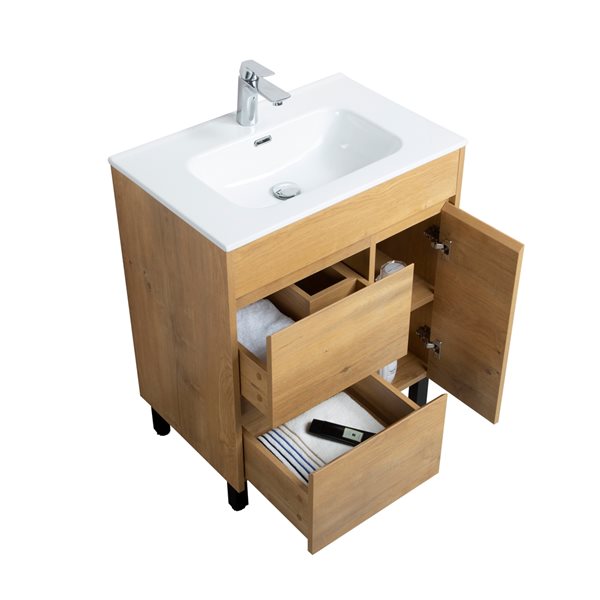 GEF Ava 30-in Frost oak Single-Sink Bathroom Vanity with Ceramic Countertop