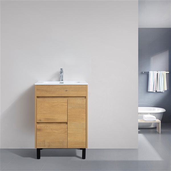 GEF Ava 30-in Frost oak Single-Sink Bathroom Vanity with Ceramic Countertop