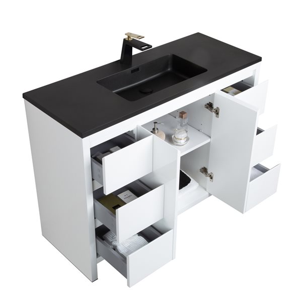 GEF Audrey 40-in White Single-Sink Bathroom Vanity with Black Quartz Countertop