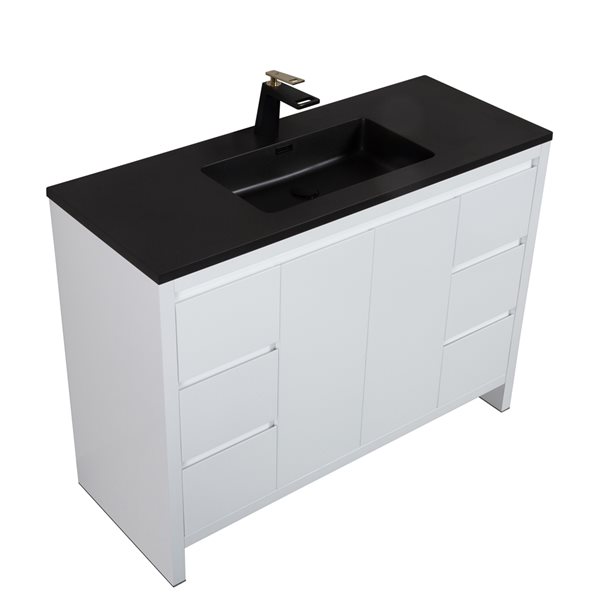 GEF Audrey 48-in White Single-Sink Bathroom Vanity with Black Quartz Countertop