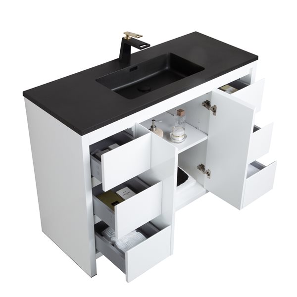 GEF Audrey 48-in White Single-Sink Bathroom Vanity with Black Quartz Countertop