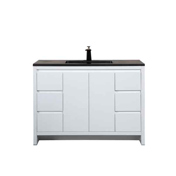 GEF Audrey 48-in White Single-Sink Bathroom Vanity with Black Quartz Countertop