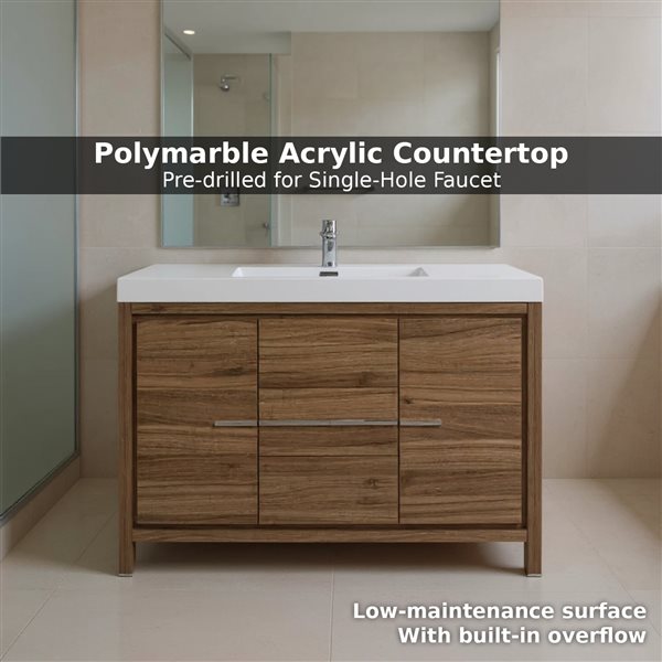 GEF Ember 48-in Walnut Single-Sink Bathroom Vanity with White Acrylic Countertop