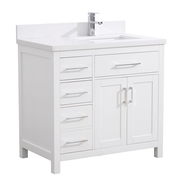 GEF Chester 36-in White Single-Sink Bathroom Vanity with Quartz Countertop
