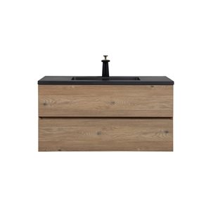 GEF Sadie 40-in Natural Oak Single-Sink Bathroom Vanity with Black Quartz Countertop
