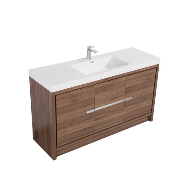 GEF Ember 60-in Walnut Single-Sink Bathroom Vanity with White Acrylic Countertop