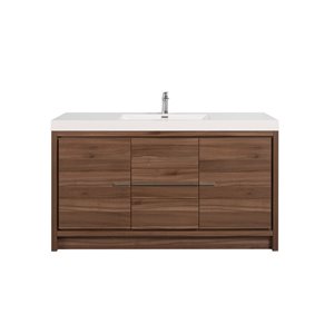 GEF Ember 60-in Walnut Single-Sink Bathroom Vanity with White Acrylic Countertop