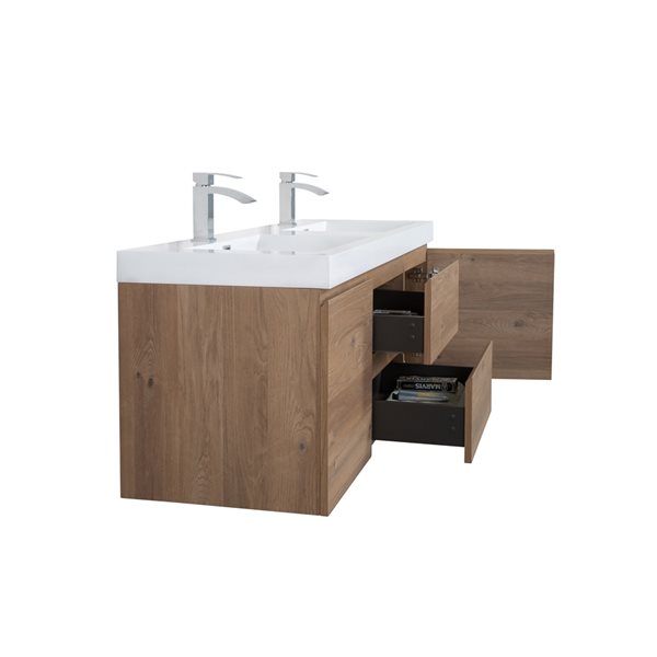 GEF Almere 60-in Rough Oak Double-Sink Bathroom Vanity with White Acrylic Countertop