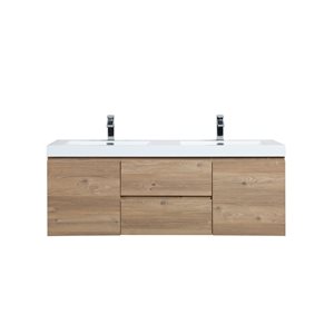 Meuble-lavabo de salle de bains brun à lavabo double Almere par GEF de 60 po avec comptoir blanc en acrylique