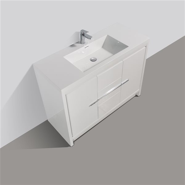 Meuble-lavabo de salle de bains blanc à lavabo simple Ember par GEF de 48 po avec comptoir blanc en acrylique