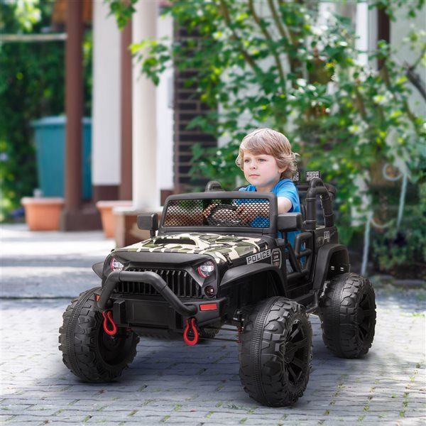 Aosom 12 V Camouflage Police Truck Electric Kids Ride-On Car