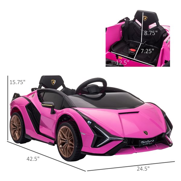 Aosom 12 V Pink Lamborghini Sián Electric Kids Ride-On Car