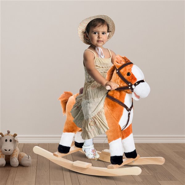 Qaba Plush Rocking Horse Riding Toy with Sound and Moving Tail